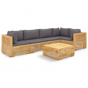 Juego muebles de jardín 6 piezas y cojines madera maciza teca H