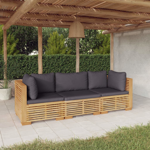 3 pcs conjunto lounge jardim c/ almofadões madeira teca maciça D