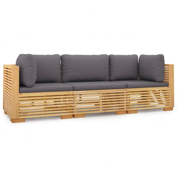 3 pcs conjunto lounge jardim c/ almofadões madeira teca maciça M 2