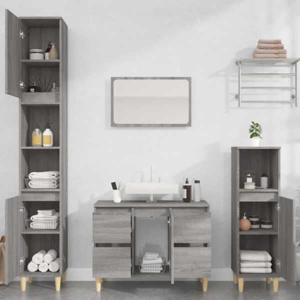 Armario de lavabo madera contrachapada gris Sonoma 80x33x60 cm M 3
