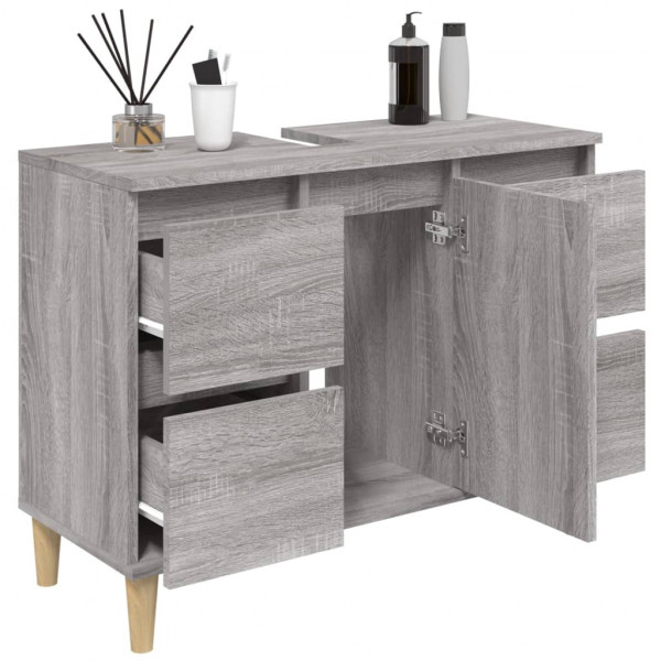 Armario de lavabo madera contrachapada gris Sonoma 80x33x60 cm M 4
