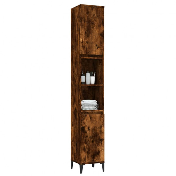 Armario de baño madera contrachapada roble ahumado 30x30x190 cm M 5