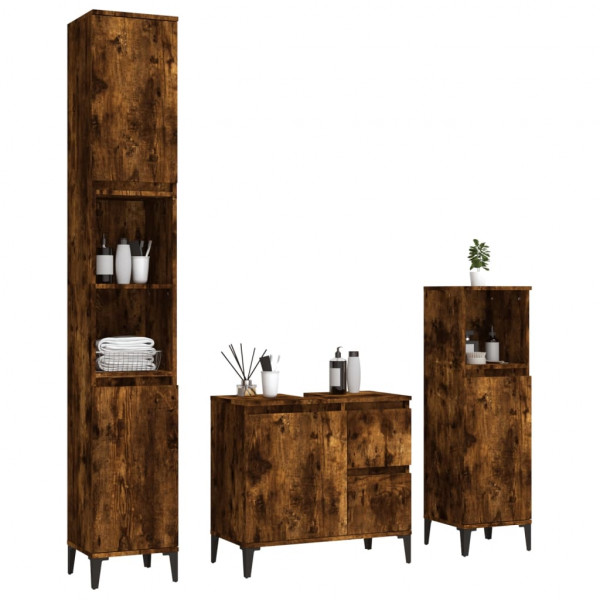 Set de muebles baño 3 pzas madera contrachapada roble ahumado M 3