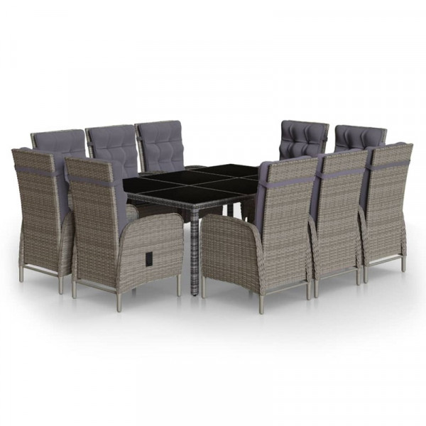 Set de comedor de jardín 11 piezas ratán sintético gris D