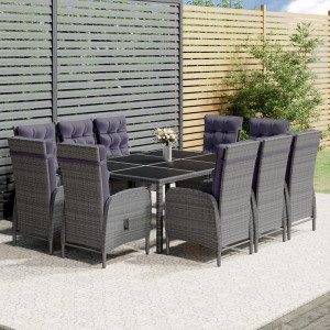 Set de comedor de jardín 11 piezas ratán sintético gris H