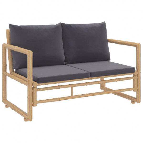 2pcs conj. lounge de jardim bambu c/ almofadões cinzento-escuro M 5