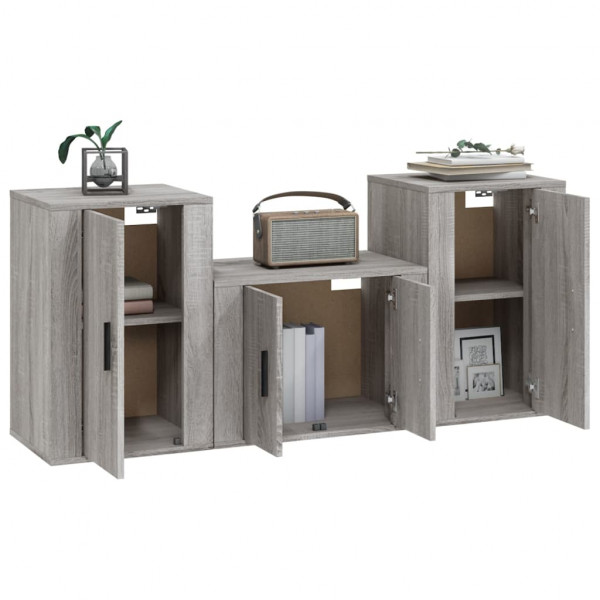 Set de muebles para TV 3 pzas madera contrachapada gris Sonoma M 3