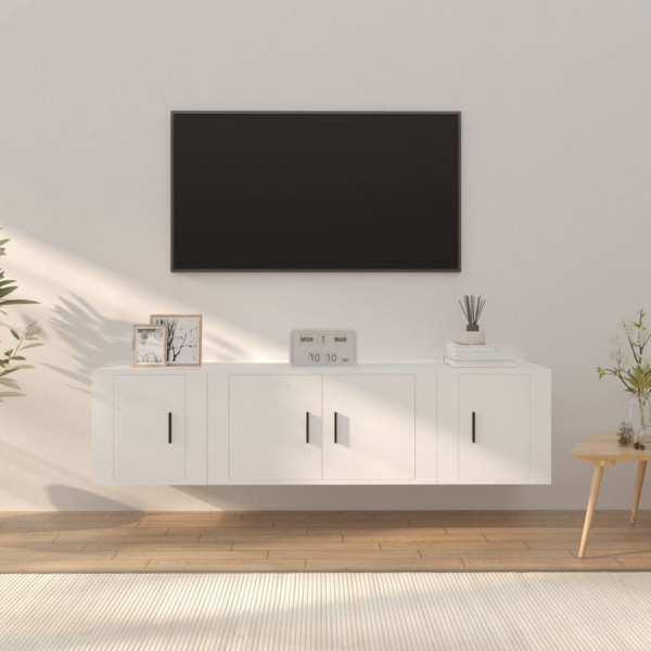 Set de muebles de TV 3 piezas madera contrachapada blanco D