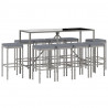 11 pcs conjunto de bar p/ jardim c/ almofadões vime PE cinzento 3