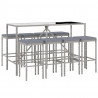 9 pcs conjunto de bar p/ jardim c/ almofadões vime PE cinzento 3
