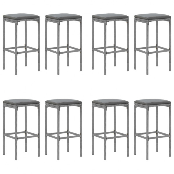 9 pcs conjunto de bar p/ jardim c/ almofadões vime PE cinzento M 4