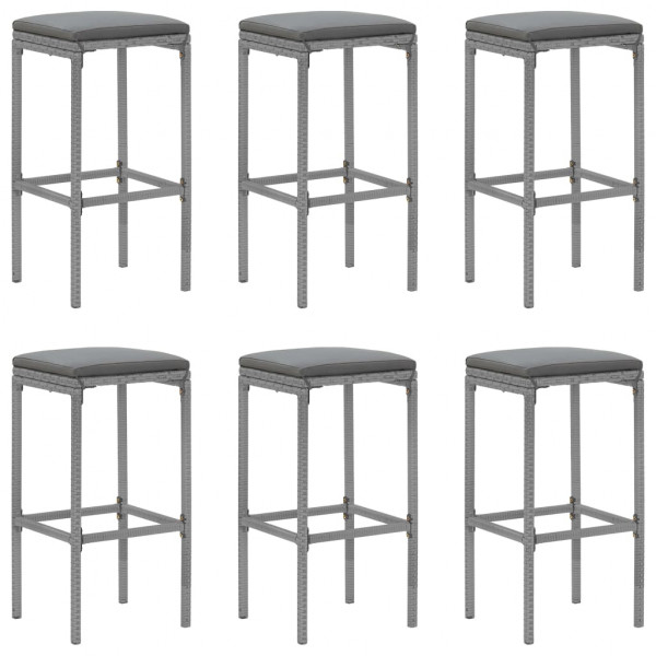 7 pcs conjunto de bar p/ jardim c/ almofadões vime PE cinzento M 4