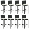9 pcs conjunto de bar para jardim c/ almofadões vime PE preto 4