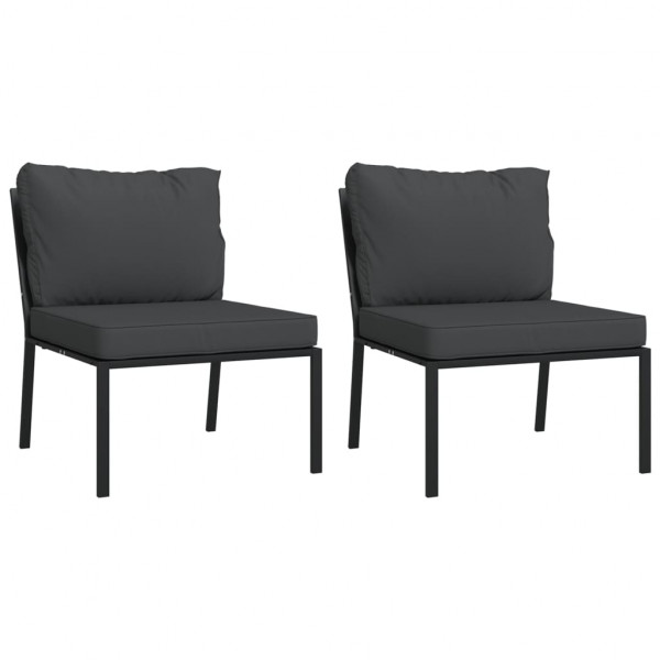 Cadeiras de jardim c/ almofadões cinzentos 2 pcs 60x74x79cm aço M 2