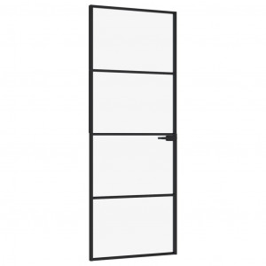 Puerta de interior vidrio templado y aluminio negro 76x201.5 cm H