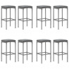 9 pcs conjunto de bar p/ jardim c/ almofadões vime PE cinzento 4