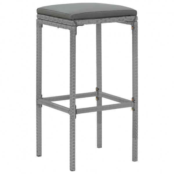 Mesa y taburetes altos jardín 9 pzas y cojines ratán PE gris M 5