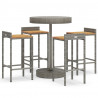 5 pcs conjunto de bar p/ jardim vime PE/acácia maciça cinzento 2