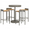 Mesa bar y taburetes jardín 5 pzas madera acacia ratán PE gris 3