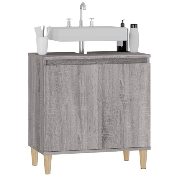 Armario de lavabo madera contrachapada gris Sonoma 58x33x60 cm M 4