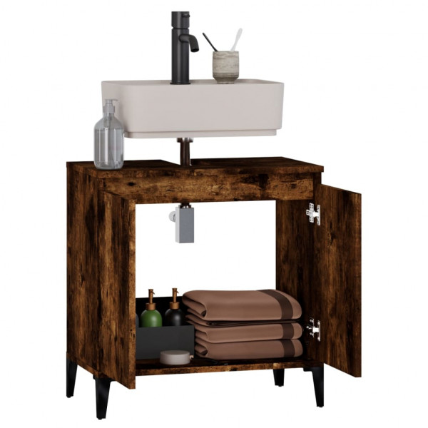 Armario de lavabo madera contrachapada roble ahumado 58x33x60cm M 5