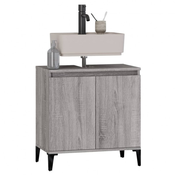 Armario de lavabo madera contrachapada gris Sonoma 58x33x60 cm M 4