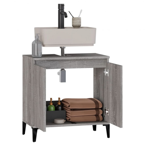 Armario de lavabo madera contrachapada gris Sonoma 58x33x60 cm M 5