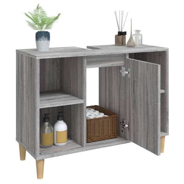 Armario de lavabo madera contrachapada gris Sonoma 80x33x60 cm M 5