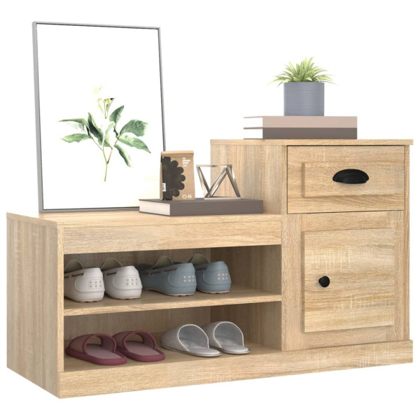 Mueble zapatero madera contrachapada roble Sonoma 100x42x60 cm M 4
