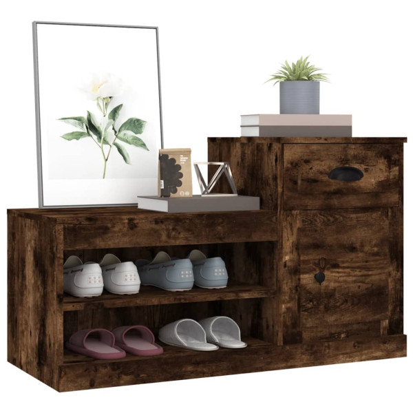 Mueble zapatero madera contrachapada roble ahumado 100x42x60 cm M 4