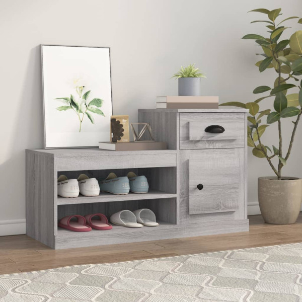 Mueble zapatero madera contrachapada gris Sonoma 100x42x60 cm D