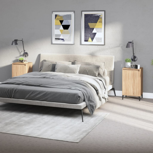 Mesitas de noche 2 uds madera contrachapada roble 40x35x70 cm D