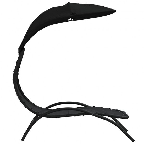 Espreguiçadeira com toldo 167x80x195 cm tecido e aço preto M 4