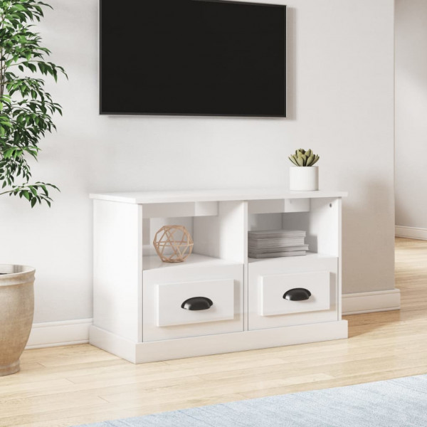 Mueble de TV madera contrachapada blanco brillo 80x35x50 cm D