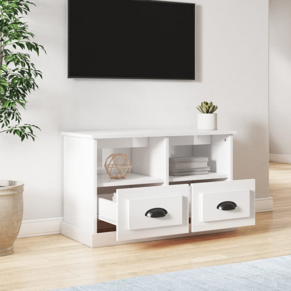 Mueble de TV madera contrachapada blanco brillo 80x35x50 cm M 3