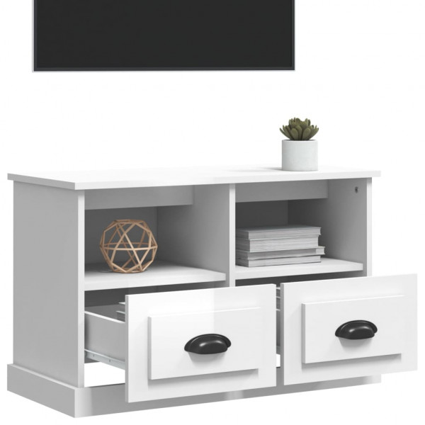 Mueble de TV madera contrachapada blanco brillo 80x35x50 cm M 4