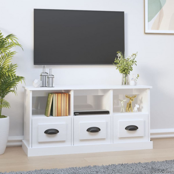 Mueble de TV madera contrachapada blanco brillo 100x35x50 cm D