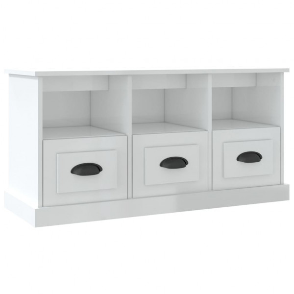 Mueble de TV madera contrachapada blanco brillo 100x35x50 cm M 2