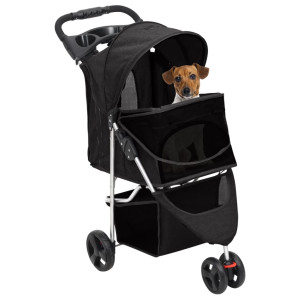 Carrinho dobrável para cães 80x46x98 cm tecido oxford preto H