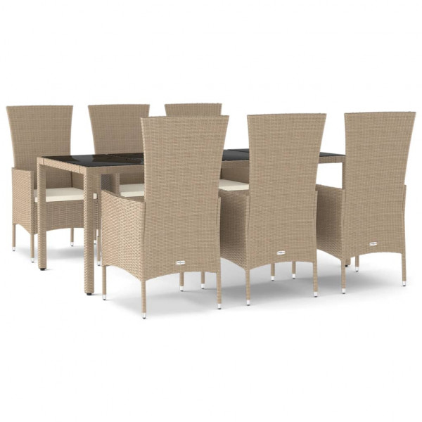 Set comedor de jardín 7 pzas con cojines ratán sintético beige M 2
