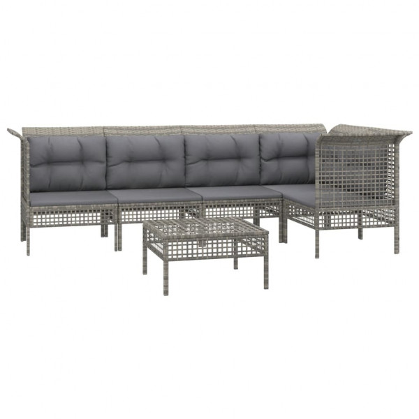 Set de muebles de jardín 6 pzas y cojines ratán sintético gris M 3