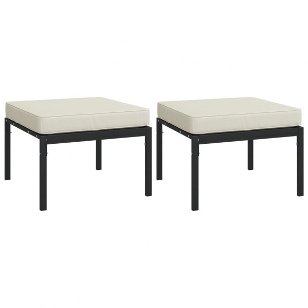 Apoios pés jardim c/ almofadões cor areia 2 pcs 60x60x35 cm aço M 2