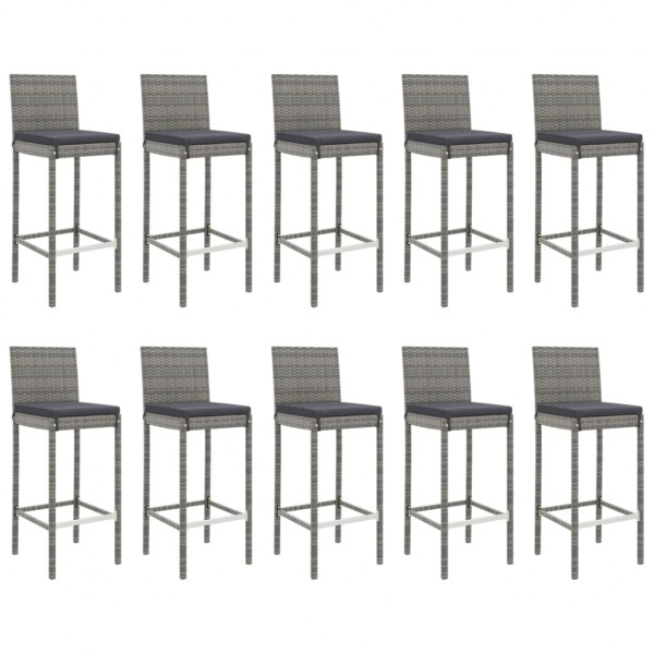 11 pcs conjunto de bar p/ jardim c/ almofadões vime PE cinzento M 4