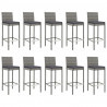 11 pcs conjunto de bar p/ jardim c/ almofadões vime PE cinzento 4