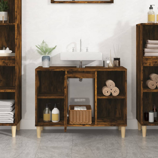 Armario de lavabo madera contrachapada roble ahumado 80x33x60cm M 3