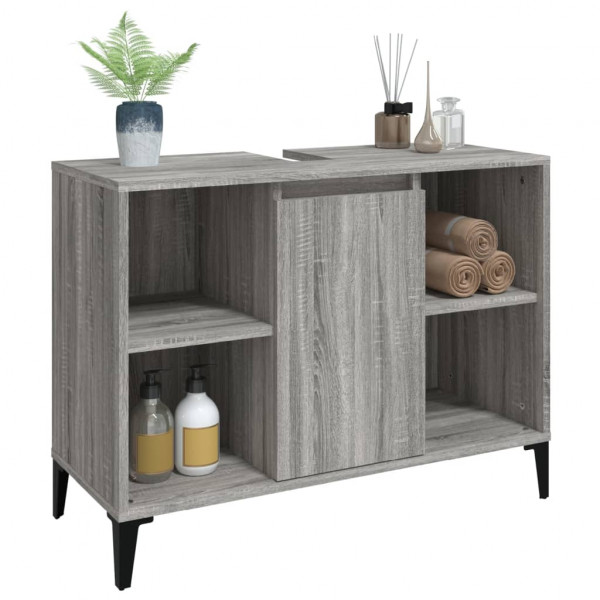 Armario de lavabo madera contrachapada gris Sonoma 80x33x60 cm M 4