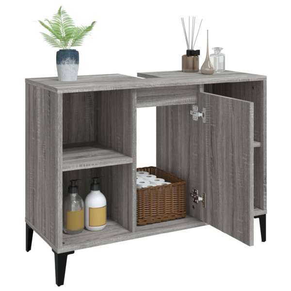 Armario de lavabo madera contrachapada gris Sonoma 80x33x60 cm M 5