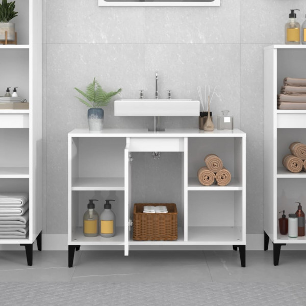 Armario de lavabo madera contrachapada blanco brillo 80x33x60cm M 3