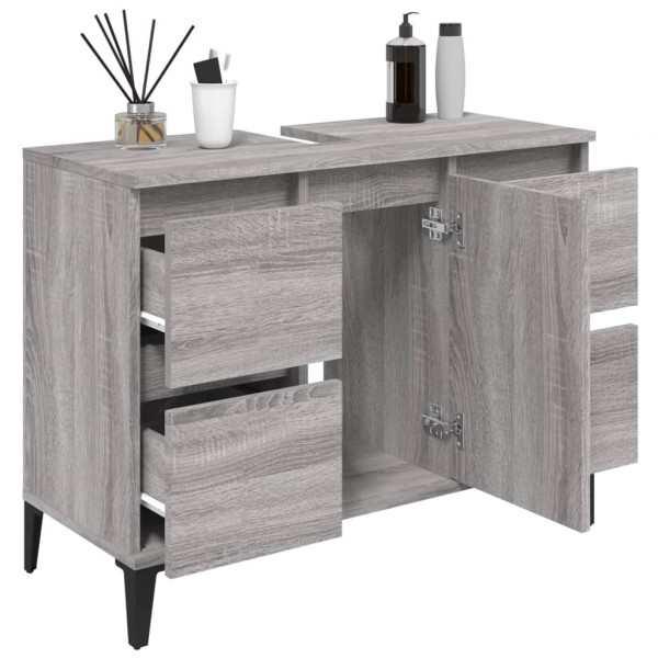 Armario de lavabo madera contrachapada gris Sonoma 80x33x60 cm M 4