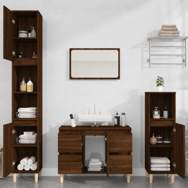 Armario de lavabo madera contrachapada roble marrón 80x33x60 cm M 3